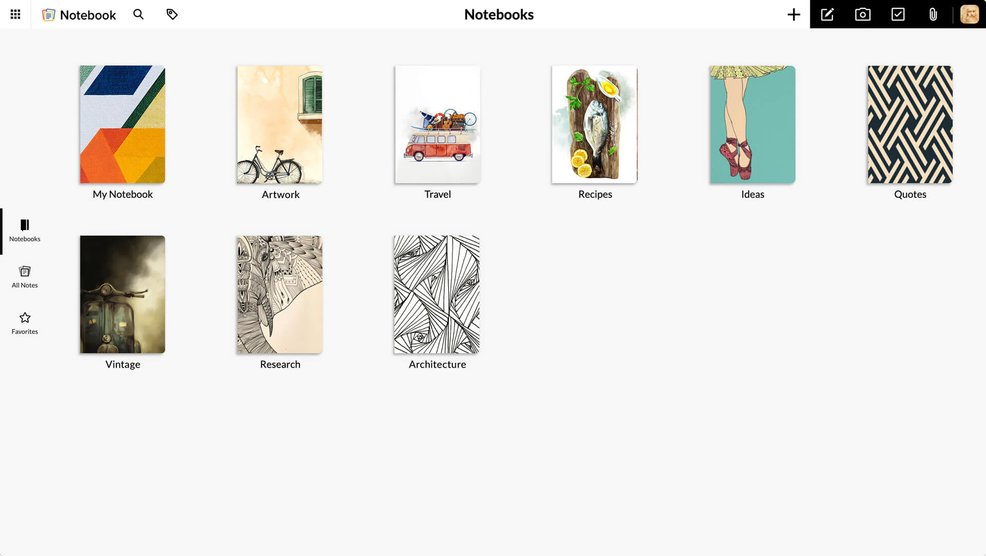 Zoho notebook интерфейс