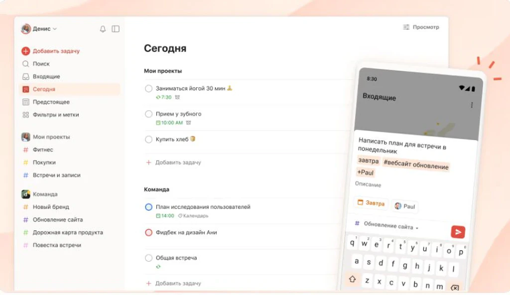 Todoist интерфейс