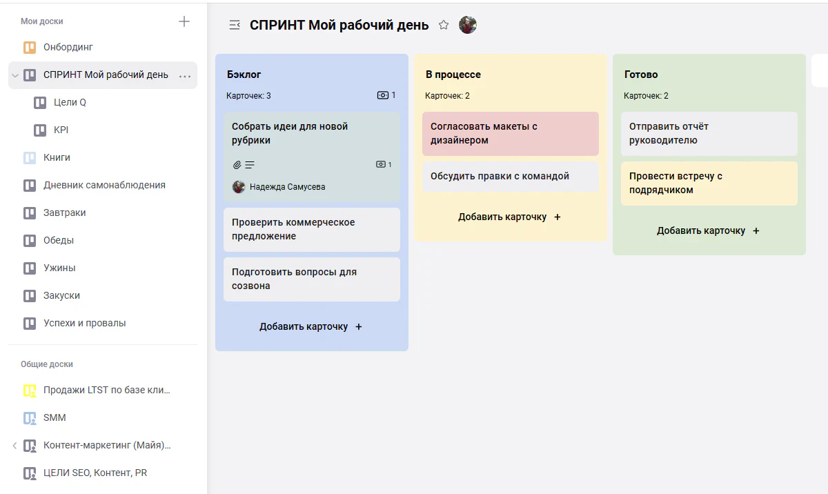 Этапы командной работы на канбан-доске LeaderTask
