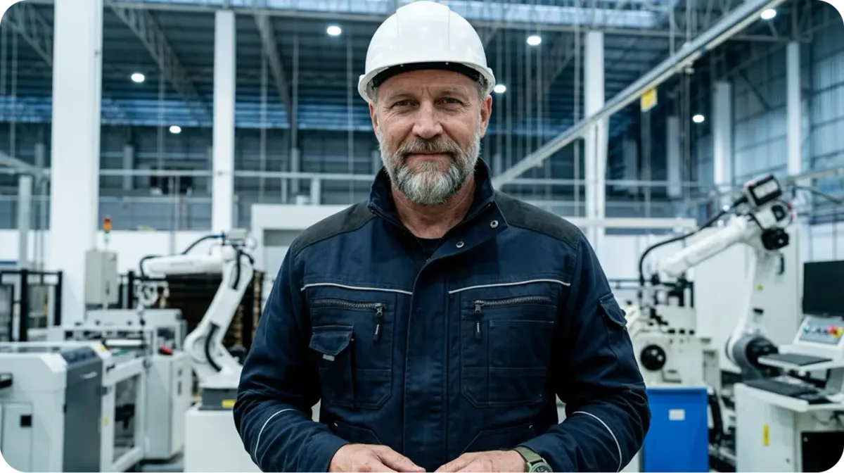 Инженер в каске на производстве