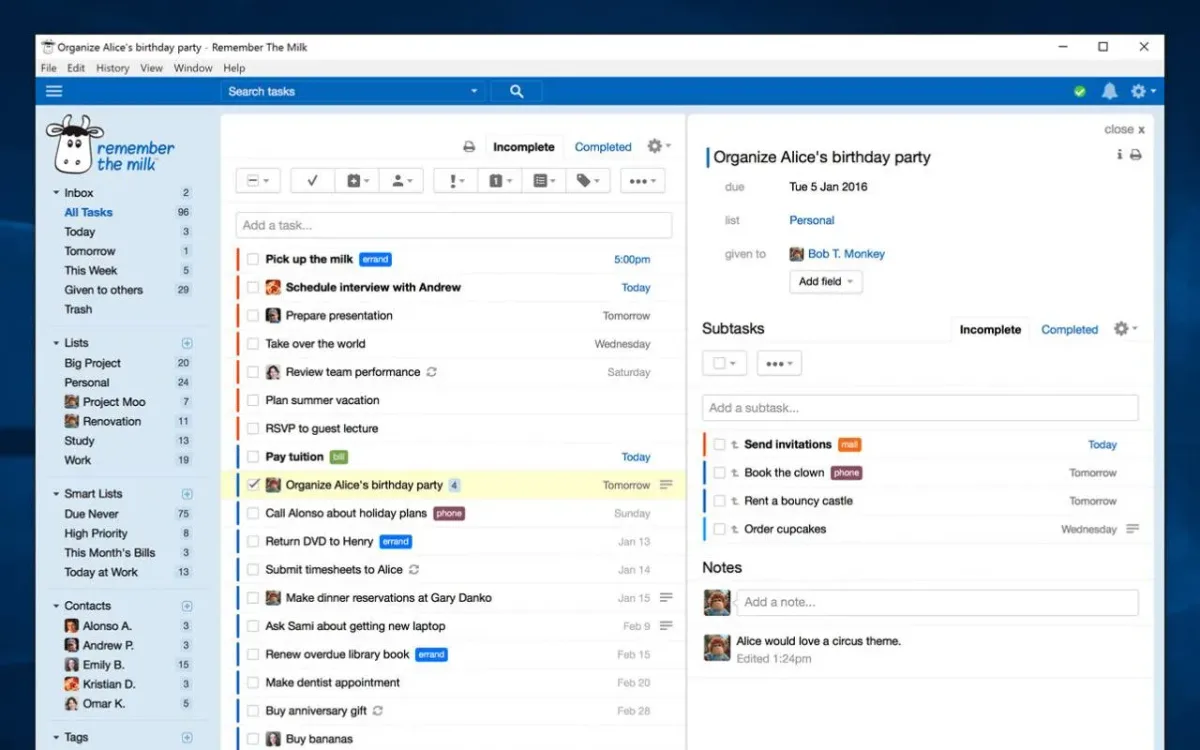 Электронный планнинг Remember The Milk