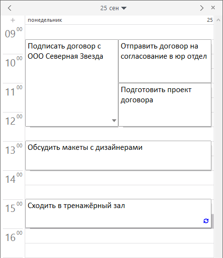 Почасовой план, составленный в программе