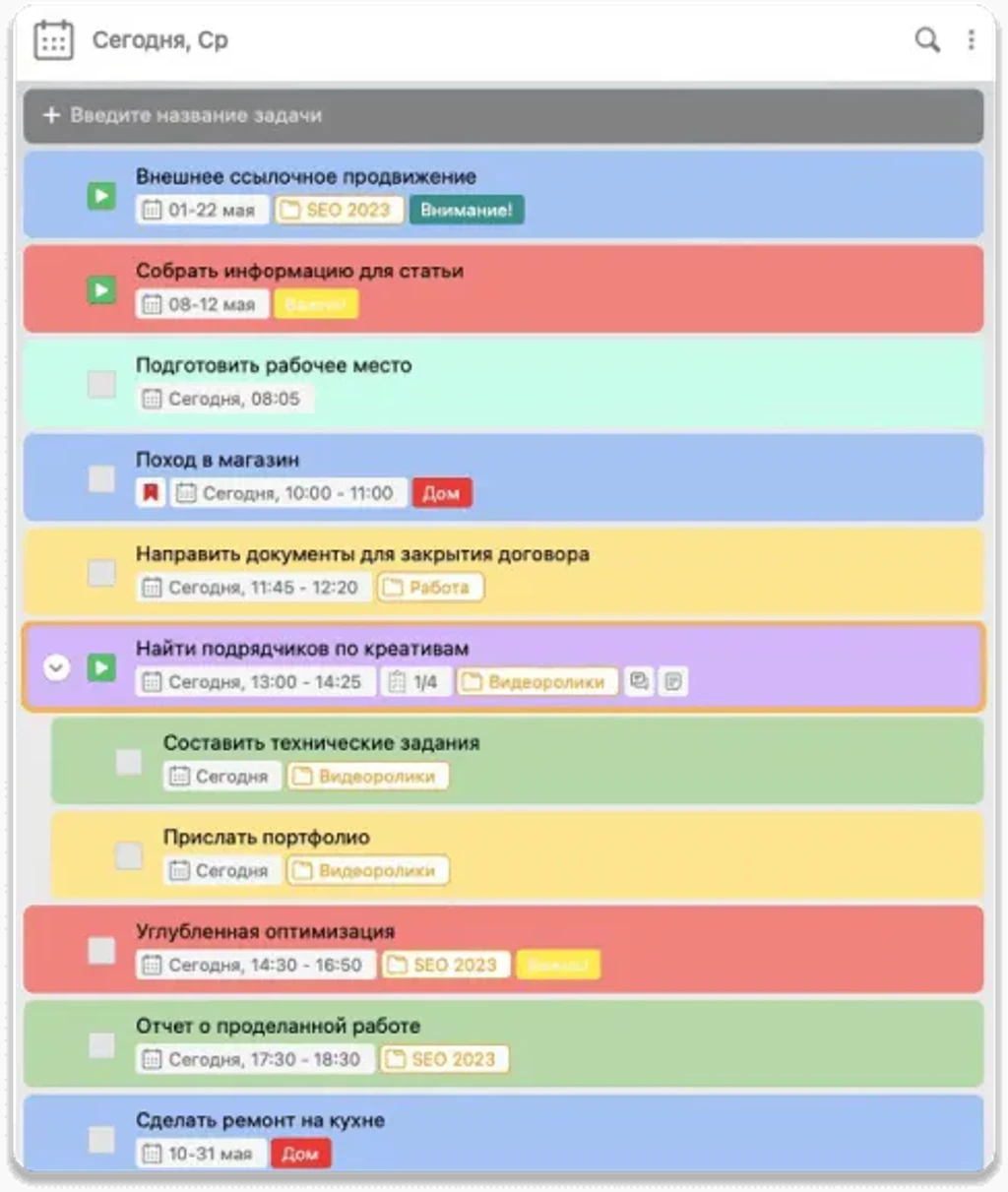 Список задач в ЛидерТаск
